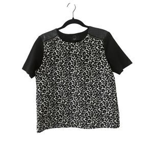 Dolce Vita Blouse Top Leather Shoulder Leopard Print Black Women's Size Medium